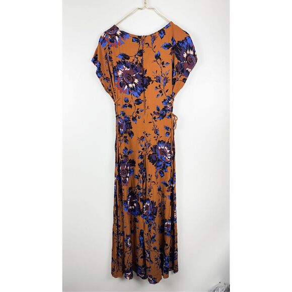 Free People Women's Floral Short Sleeve Side Tie Jumpsuit brown Blue Size XS - Picture 5 of 6